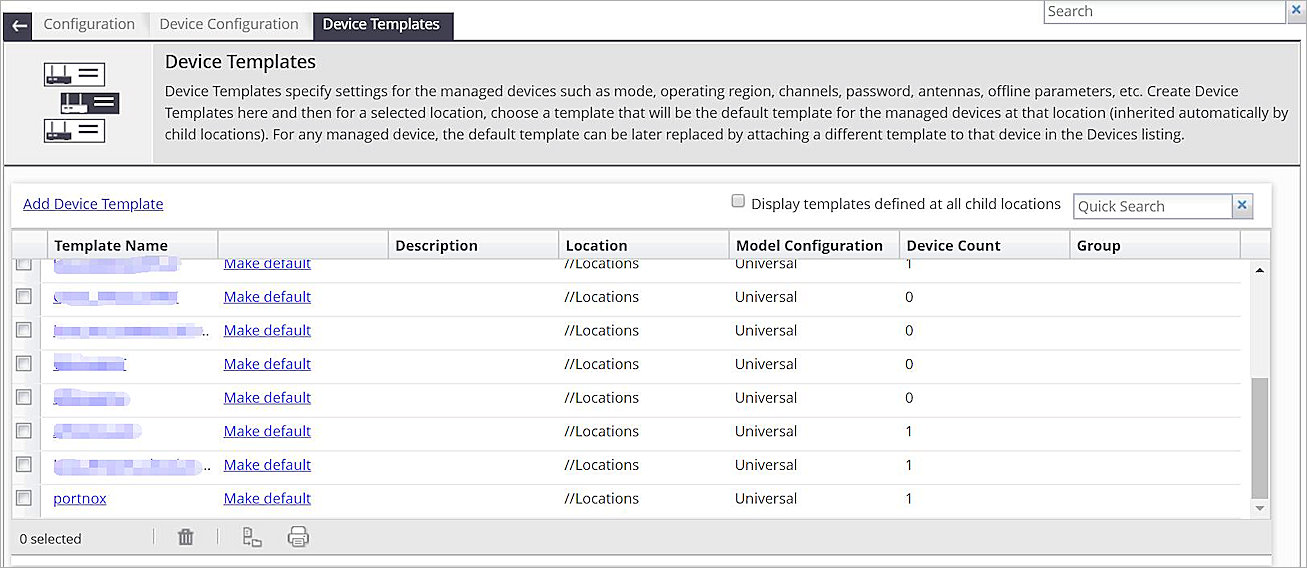 Device Templates page in Wi-Fi Cloud Manage